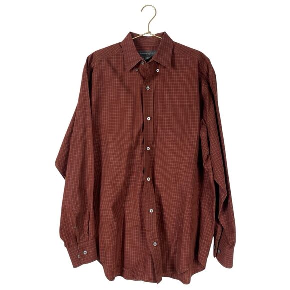 Banana Republic Shirt Mens Size Large Burgundy Plaid‎ Button Up Relaxed Fit 0003 - Picture 1 of 8